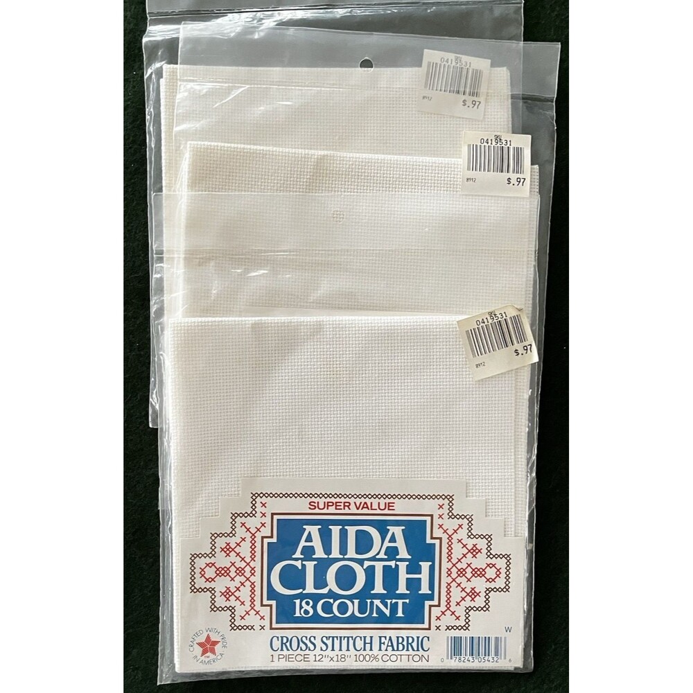 3 NEW AIDA Cloth 18 Count Counted Cross Stitch White Fabric Super Value 12"x18"